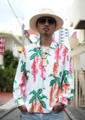 【Ryukyu Pride Wear】Open Collar Long Sleeve Shirt -サガリバナ- (White)