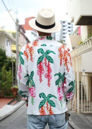 画像2: 【Ryukyu Pride Wear】Open Collar Long Sleeve Shirt -サガリバナ- (White)