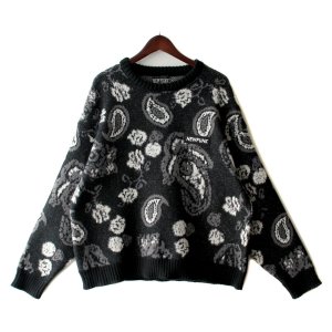 画像1: 【NEWFUNK】PAISLEY CREW NECK KNIT (Black)