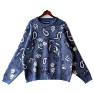 画像1: 【NEWFUNK】PAISLEY CREW NECK KNIT (Navy Blue)