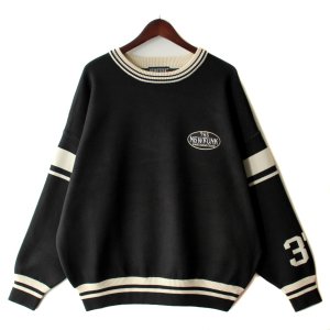 画像1: 【NEWFUNK】LINE CREW NECK KNIT (Black)