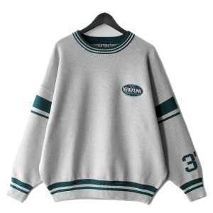 画像1: 【NEWFUNK】LINE CREW NECK KNIT (Gray)