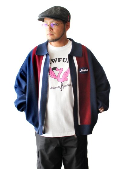 画像1: 【NEWFUNK】17'LOGO KNIT JACKET (Navy)