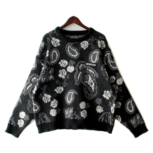 画像1: 【NEWFUNK】PAISLEY CREW NECK KNIT (Black) (1)